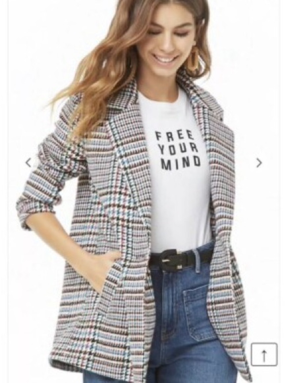 Forever 21 Multi-Color Plaid Open-Front Blazer